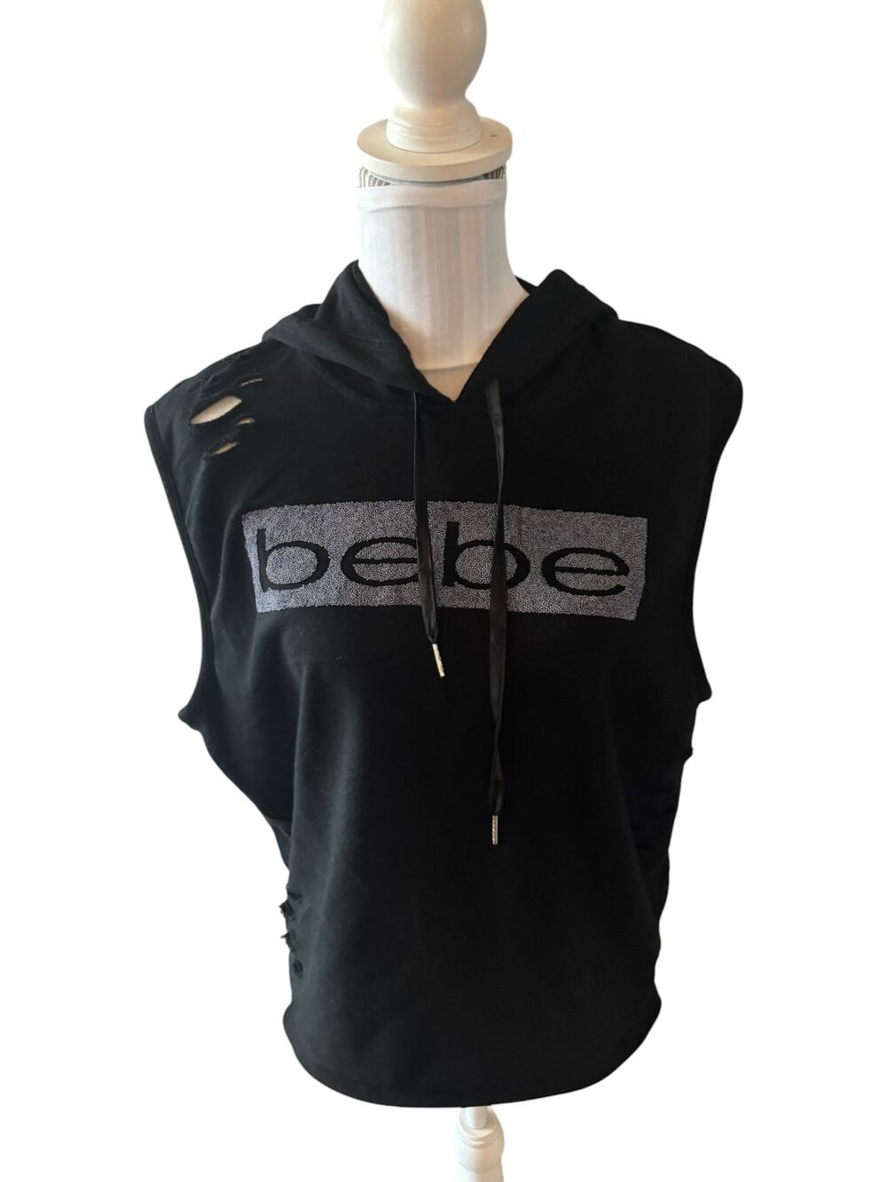 bebe sport Black Hoodie Sleeveless Sweatshirt Size L